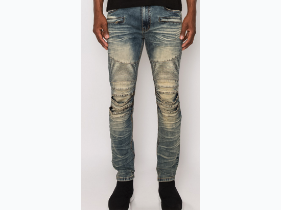 Men's Creased Denim Biker Jean