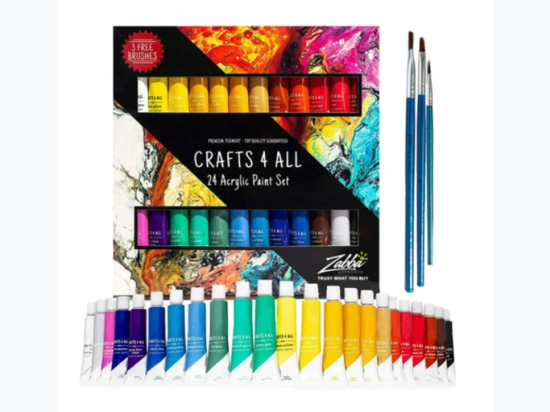 Crafts 4 All 24 Acrylic Paint Set with 3 Bonus Brushes