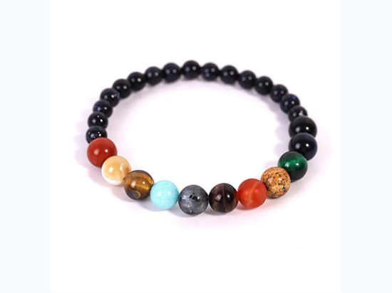 Women's Natural Stone Planet Beaded Stretch Bracelet