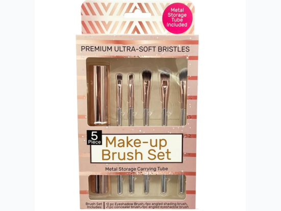 Premium Ultra-Soft Bristles 5pc Make-Up Brush set w/ Metal Carrying Tube