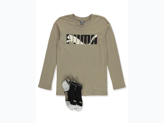 Boy's PUMA Long sleeve T-Shirt & Matching Sock Set in Brown