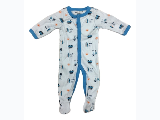 Baby Boy Beach Theme Print Button Down Coverall in Blue