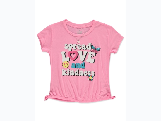 Girl's Spread Love & Kindness Graphic Top w/ Heart Necklace