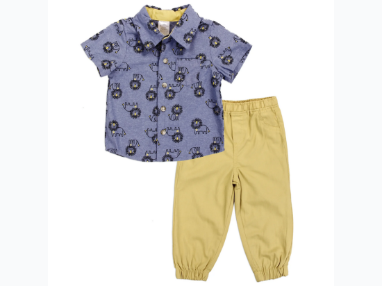 Infant Boy Lion 2pc Button Down Top & Lightweight Twill Jogger Set