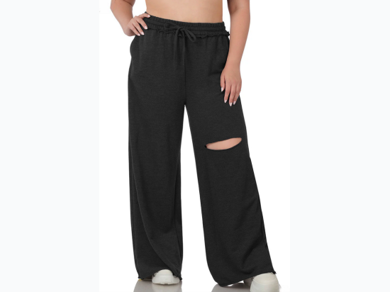 Plus Size French Terry Laser Cut Pants in Grey