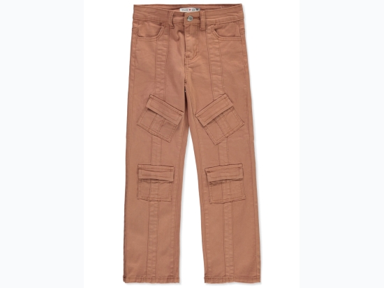 Girl's Poplin Cargo Pants in Mocha