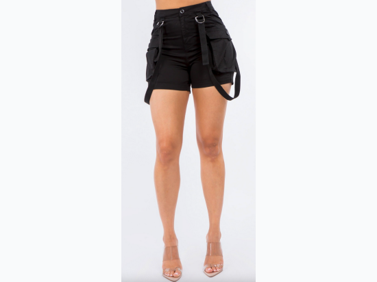 Junior Plus High Waist Mini Shorts With Suspenders - 3 Color Options