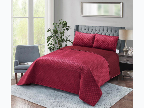 Moroccan Burgundy Micromink Quilt Set - Queen