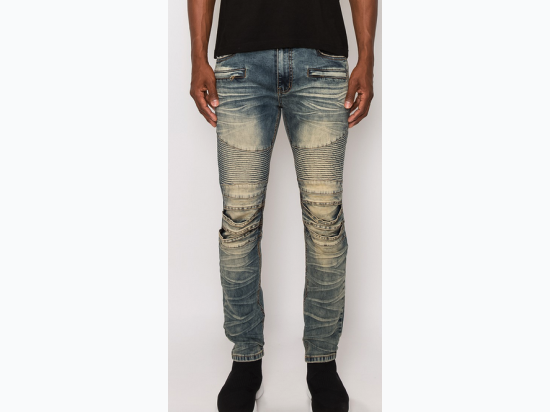 Men's Creased Biker Denim Jean - 2 Color Options