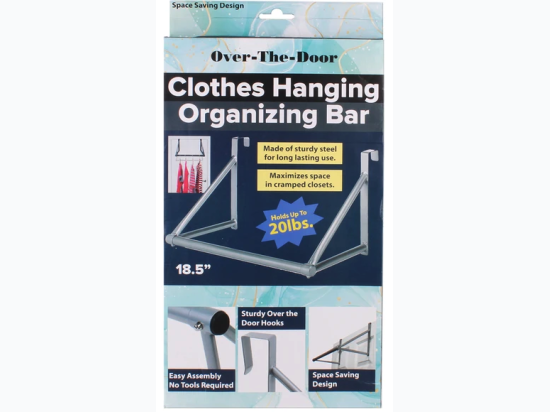 18.5" x 9.8" Metal Over-The-Door Clothes Hanging Organizing Bar