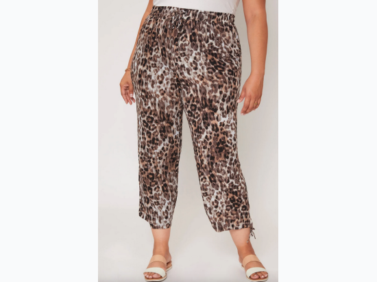 Plus Size Elastic Waist Flood With Drawstring Hem - Animal Print