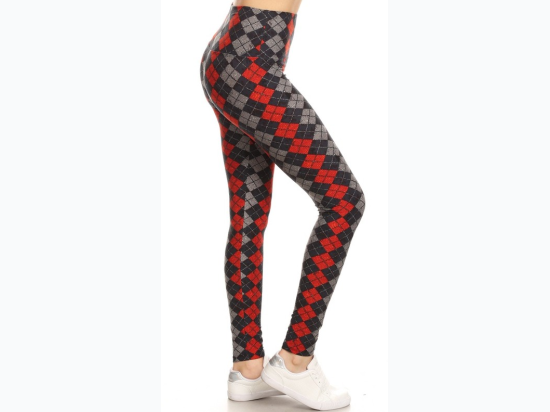 Women's Argyle Print 5 Inch Band Yoga Style Leggings - One Size Fits Most - Size 0 - 12