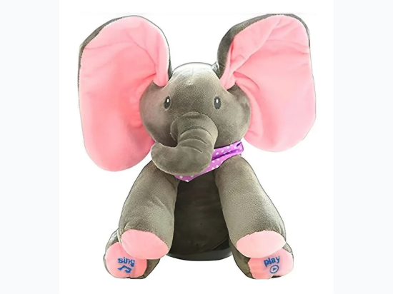 Elza 12 Inch Musical Elephant Plush with Moving Floppy Dancing Ears – Animated and Interactive Peek A Boo