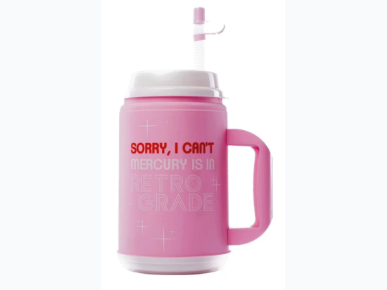 Double Walled BPA Free Tumbler Retro Mug with Straw - Sorry, I Can’t, Mercury Is In Retrograde