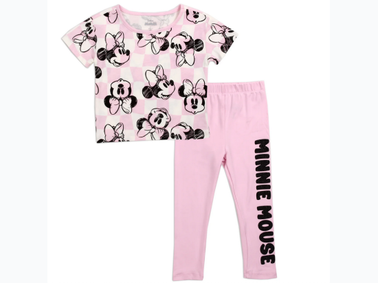 Toddler Girl Checked Minnie Mouse Legging Set in Pink