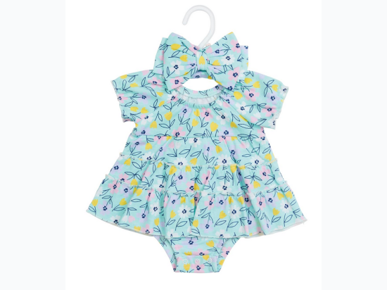 Baby Girl Bodysuit Dress with Headband - Mint Floral Print