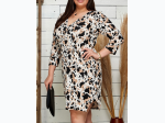 Plus Size Animal Print Wrap Midi Dress With Side Split