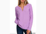 Women's Melange Baby Waffle Long Sleeve V-Neck Top - 3 Color Options