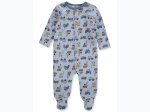 Baby Boy Quilted Trucks Pattern Footed Coveralls in Blue