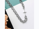 Stainless Steel Double Chain Rhinestone Cross Necklace