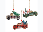 Wooden Plaid Truck Tree Ornament - 3 Color Options