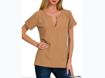 Women's Melange Baby Waffle Short Sleeve V-Neck Top - 3 Color Options