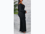 Junior Plus Ribbed Long Sleeve Jumpsuit with Front Tie - 2 Color Options