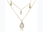 Women's Star Moon Faceted Tear Drop Layered Necklace in Gold