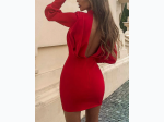 Women's Solid Lantern Sleeve Ruched Bodycon Dress in Red