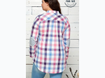 Plus Size Non-Stretch Color Plaid Cotton Patch Top - 2 Color Options