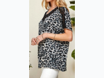 WOMEN'S LEOPARD PRINT KNIT TOP W BLACK LACE BLOCK DETAIL