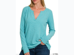 Women's Melange Baby Waffle Long Sleeve V-Neck Top - 3 Color Options