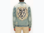 Distressed Lion Denim Jacket in DESERT BLUE