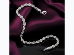 Unisex 4mm Water Wave Rope Link Chain Bracelet in Platinum