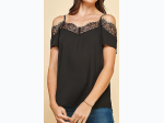 WOMEN'S CAMI STRAP LACE DETAIL OPEN SHOULDER TOP IN BLACK