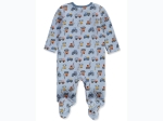 Baby Boy Quilted Trucks Pattern Footed Coveralls in Blue