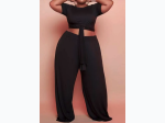 Plus Size Tied Detail Top Wide Leg Pants Set - 2 Color Options