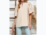 Plus Size Solid Petal Flutter Sleeve Loose Blouse - 3 Color Options