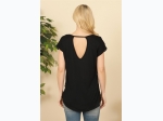 Women's Abstract Vertical Stripe Keyhole Back Top in Ivory & Black