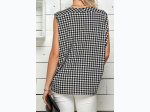 WOMEN'S V-NECK HOUNDSTOOTH 3/4 SLEEVE HI-LOW BLOUSE