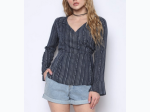 Women's Striped Surplice Top in Midnight