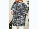 WOMEN'S LEOPARD PRINT KNIT TOP W BLACK LACE BLOCK DETAIL