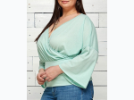 Plus Size Wide Bell Sleeves Ruched Waist Top - 3 Color Options