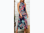 WOMEN'S PAISLEY SLEEVELESS MOCK NECK MAXI DRESS