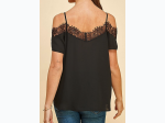 WOMEN'S CAMI STRAP LACE DETAIL OPEN SHOULDER TOP IN BLACK