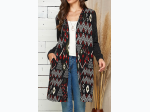 PLUS SIZE CONTRAST AZTEC SOFT POCKET CARDIGAN