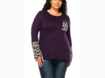 Plus Size Top with Animal Print Accent Pocket and Sleeve - 2 Color Options