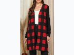 WOMEN'S CHECKER PLAIDED OPEN FRONT DRAPED CARDIGAN - 2 COLOR OPTIONS