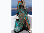 Women's TRIBAL PRINT OFF SHOULDER CORSET SLIT MAXI DRESS