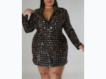 Plus Size Sequin Blazer Dress in Black